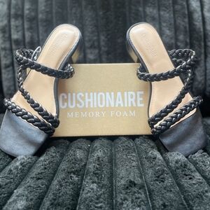 Cushionaire Black Braided-Strap Slide Sandals for Women